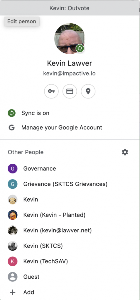 The Google profile window from Chrome