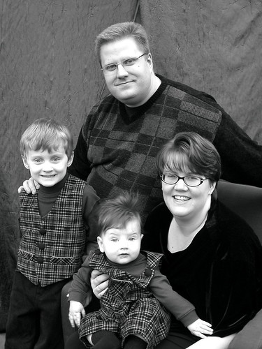 black and white portrait of us, taken in November, 2004.