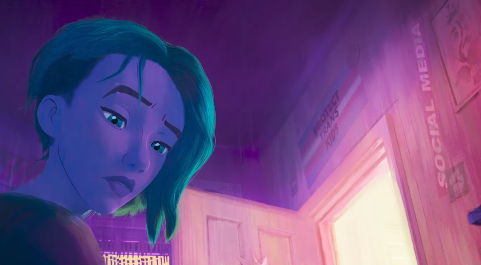 Same screenshot of Spider-Gwen but zoomed in a bit closer to the trans pride flag.

Gwen’s head is still fully visible but most of the room is not.