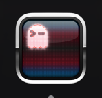 The GhosTTY icon customized with trans pride flag colors.  There's a bright pink ghost, a chrome outline and then blue horizontal lines top and bottom, then two pink lines and a black line where the white line should be because I run dark mode.